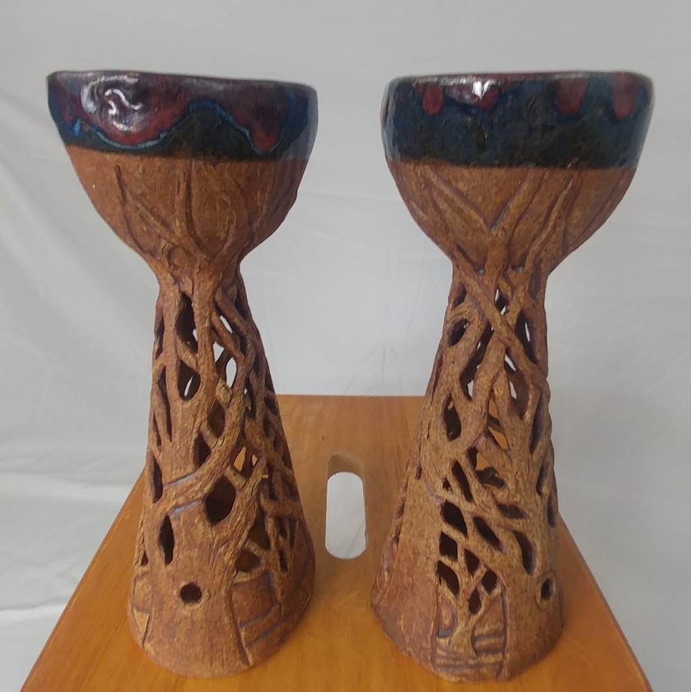 Vintage Handmade Glazed Goblets Candle Holders